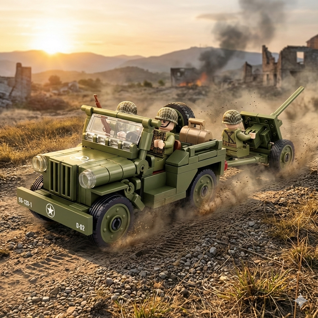 U.S. Willys MB Truck and Howitzer Artillery