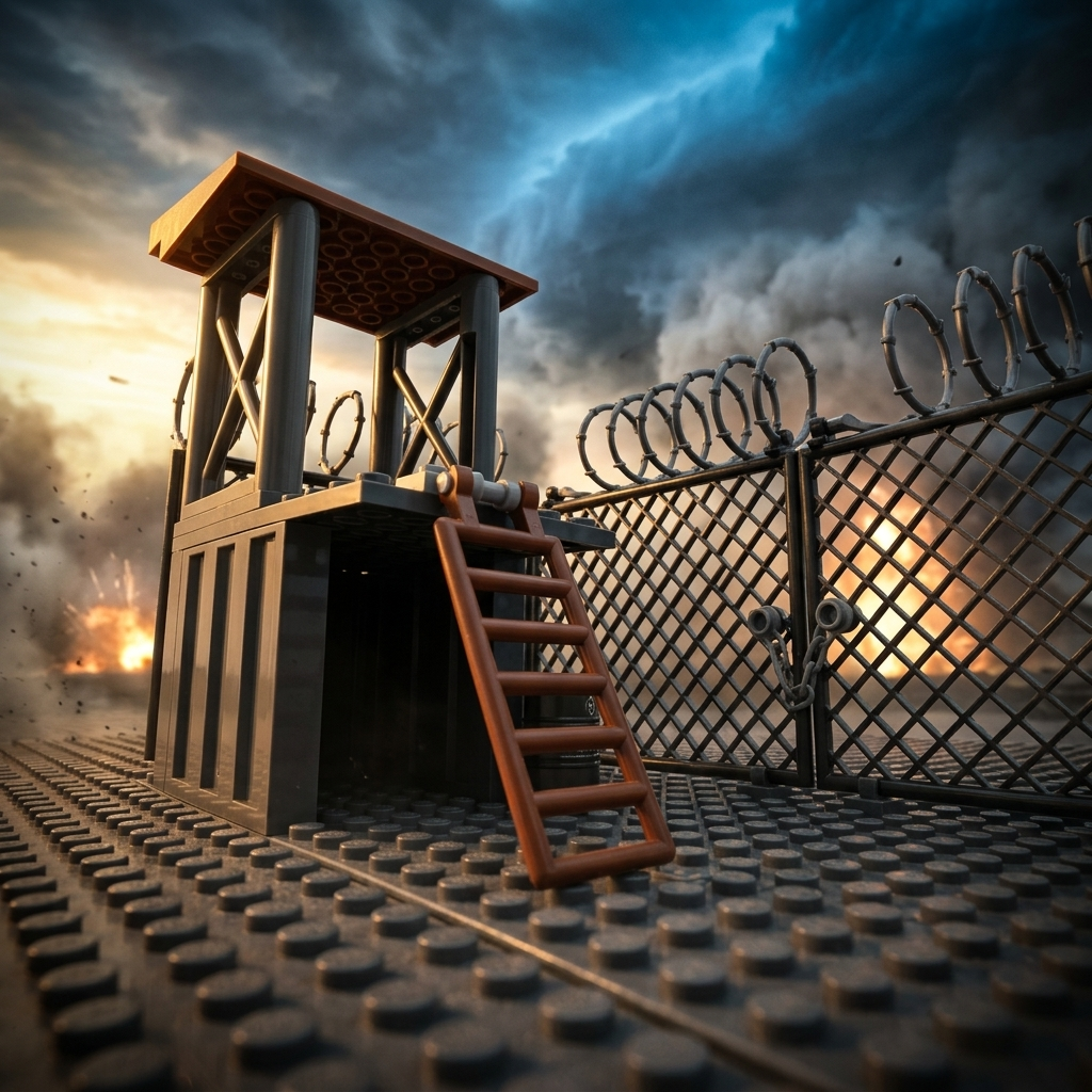 Guard Tower with Barbed Wire Fence